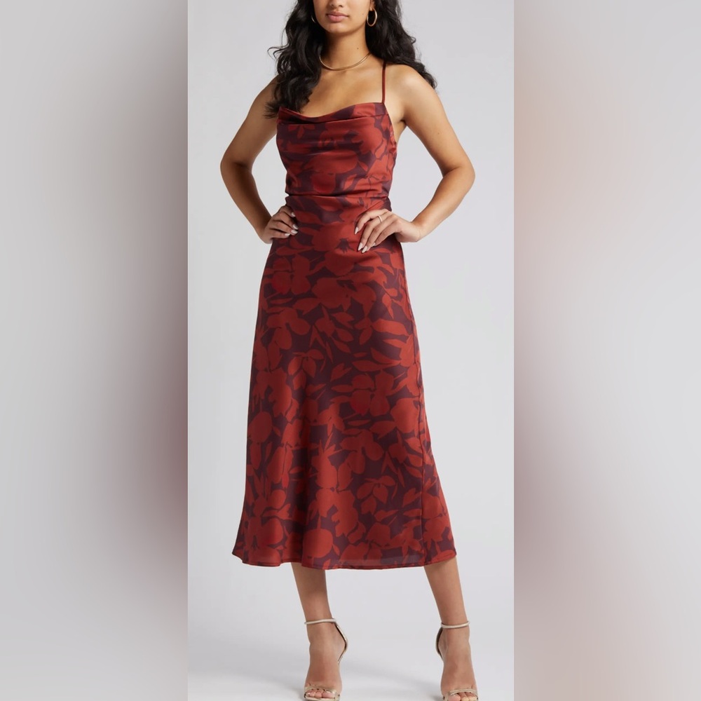 Anthropologie Burgundy Floral Midi Dress